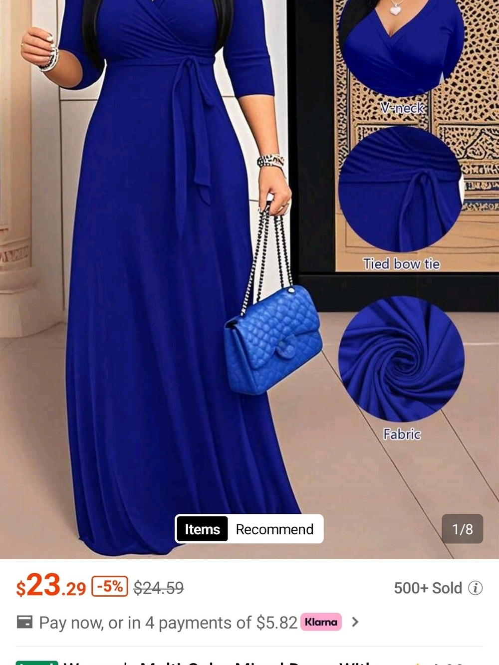 Elegant V-Neck Royal Blue Wrap Maxi Dress